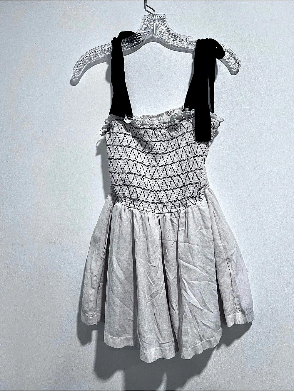 Trixxi Black and Cream Tie Shoulder Smocked Mini Romper